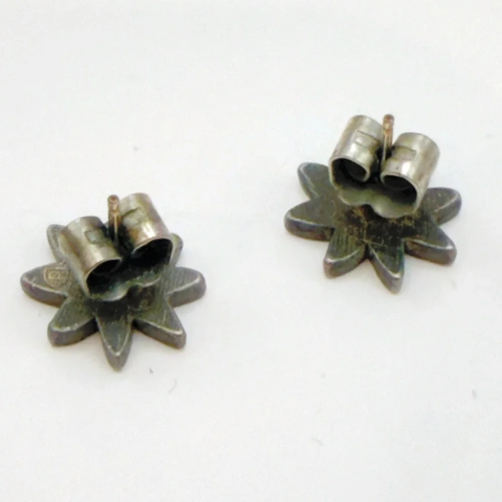 Vintage Silver-Tone Textured Starburst Flower Stud Earrings